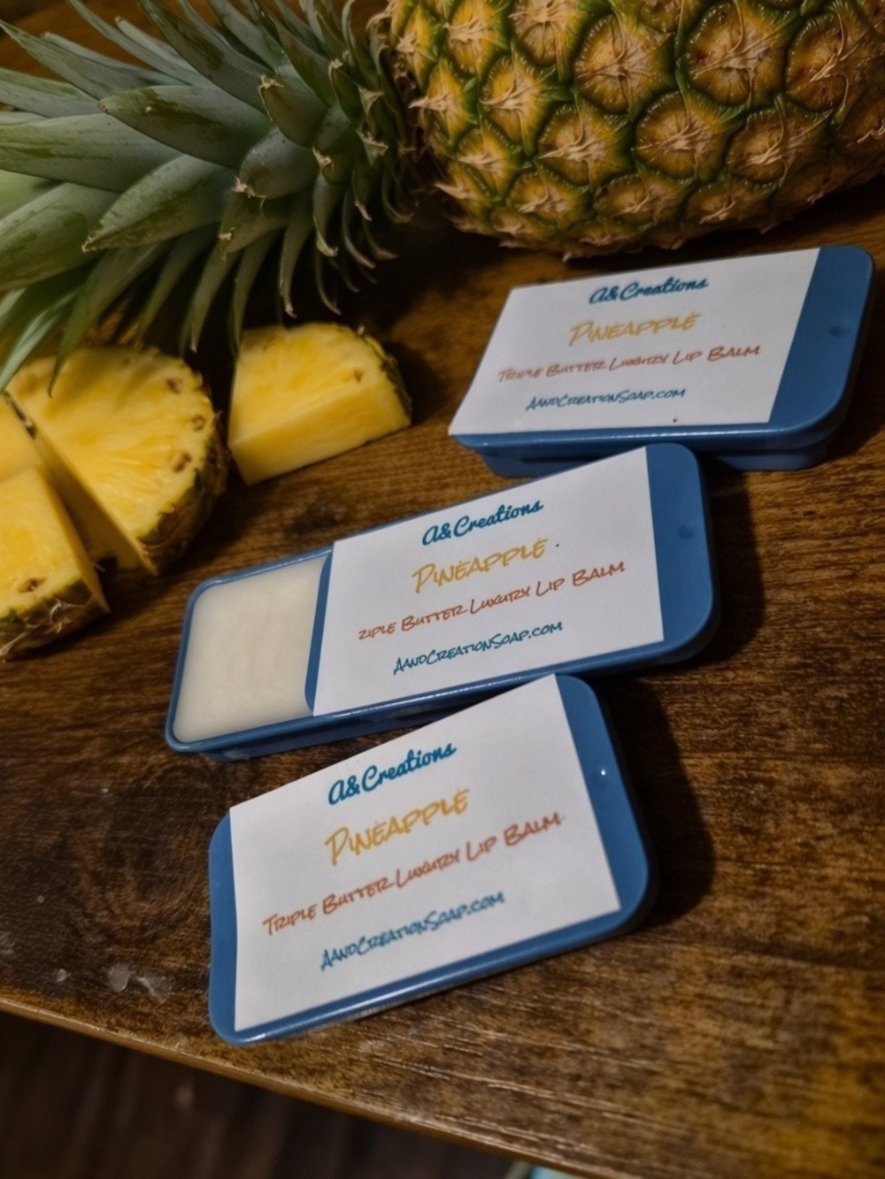 Paz Creations Pineapple Triple Butter Lip Balm - Blue and White
